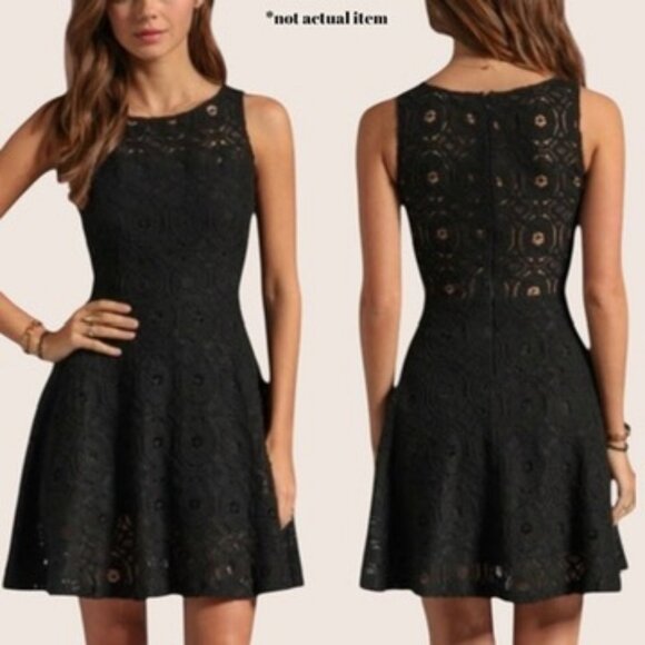 BB Dakota Dresses & Skirts - 🖤 BB DAKOTA RENLEY LACE FIT & FLARE TANK DRESS LACE BLACK SIZE 4